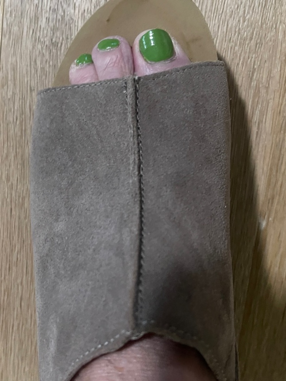 Volatile Suede Open-Toe Slide Mule in Taupe